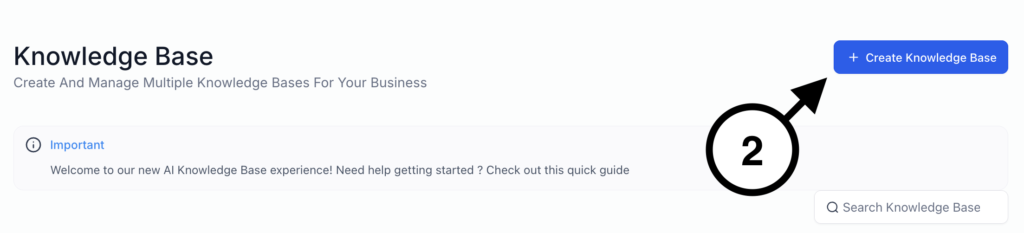 GoHighLevel AI knowledge base dashboard showing options to create and manage chatbot training sources